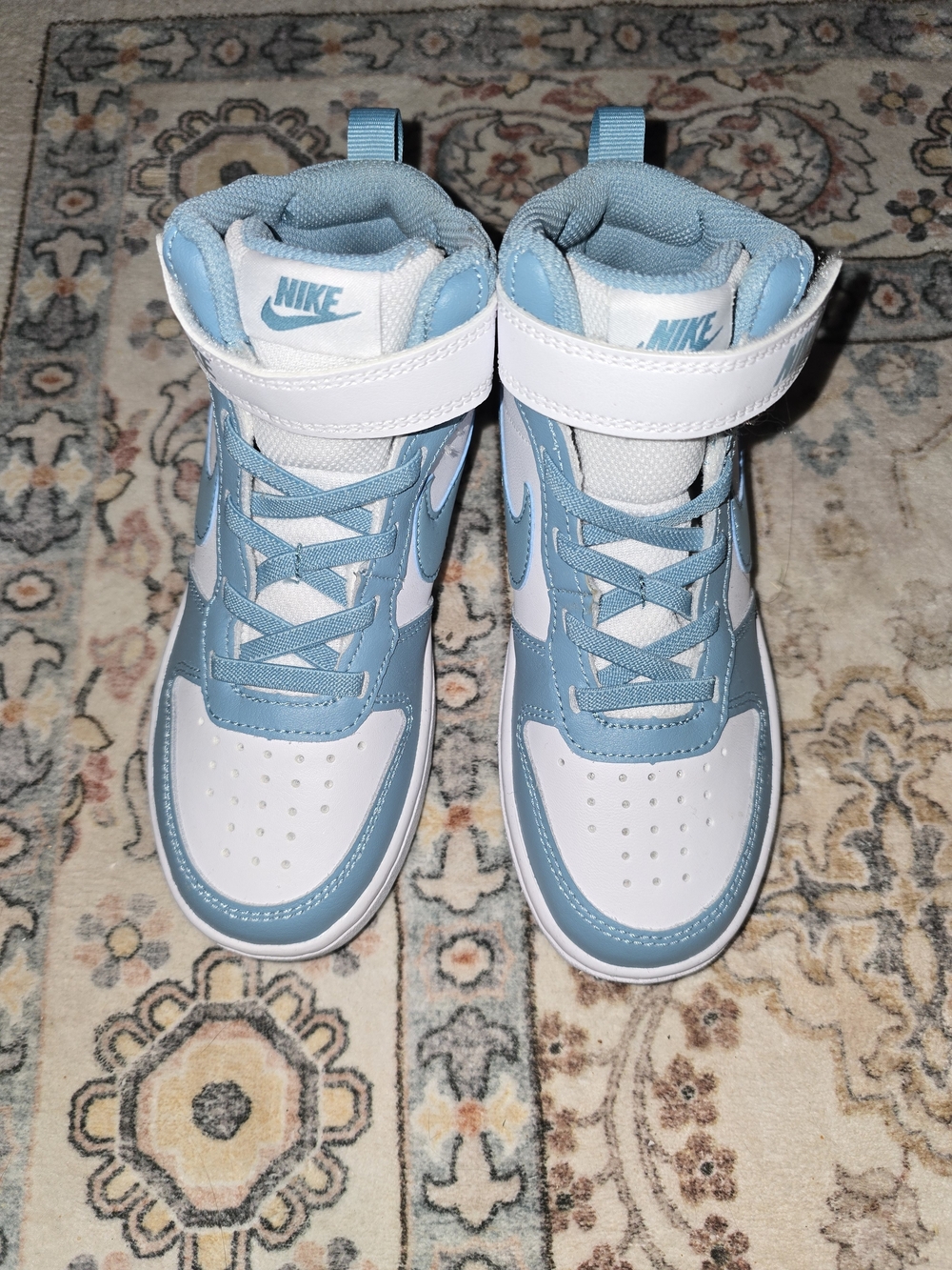 Kids' Court Borough Mid 2  High-Top Sneakers in Light Blue and White - Picture 2 of 9